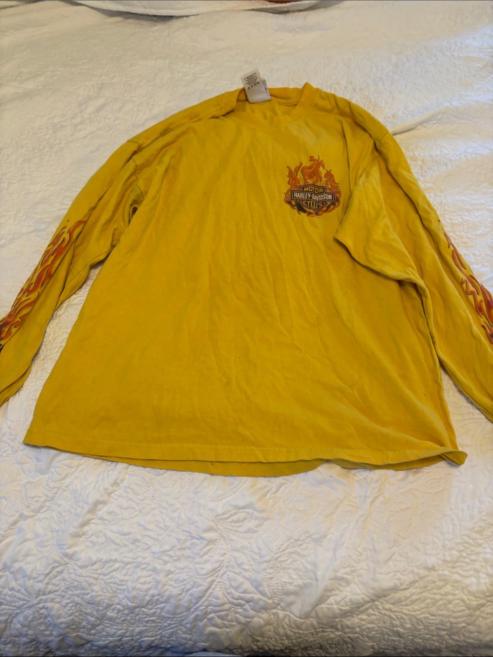 Harley-Davidson Yellow Long Sleeve Shirt with Flame Sleeve Graphics